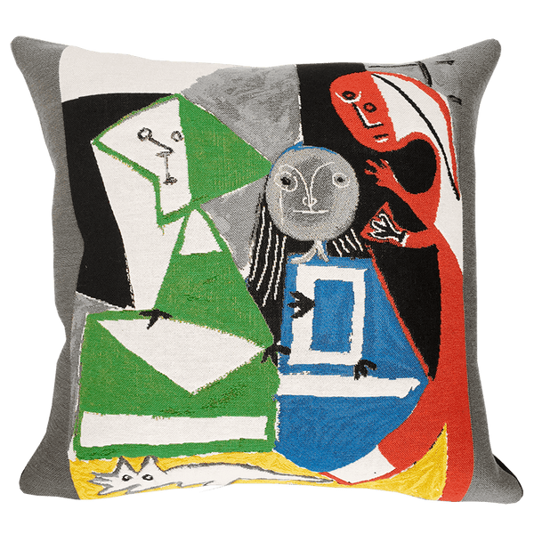 Picasso Cushion - Las Meninas No 43 (1957) with an abstract art design featuring multiple colors including green, blue, red, and white, based on a Picasso painting.