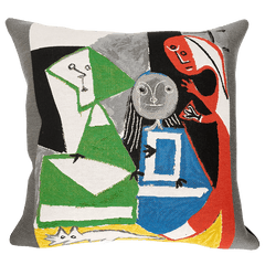 Picasso Cushion - Las Meninas No 43 (1957) with an abstract art design featuring multiple colors including green, blue, red, and white, based on a Picasso painting.