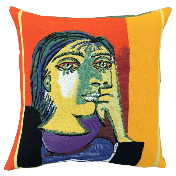 Picasso Cushion - Portrait de Dora Maar (1937) featuring a colorful abstract portrait of a woman's face with Picasso's signature style.