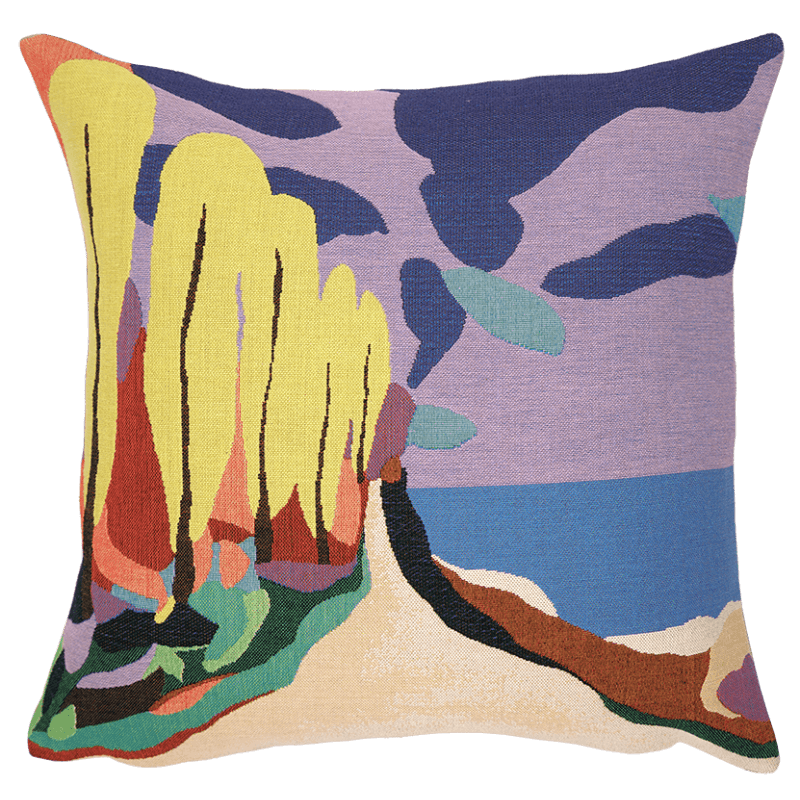 Florent Groc cushion - Vallon Dol with colorful landscape design, artwork by artist Florent Groc