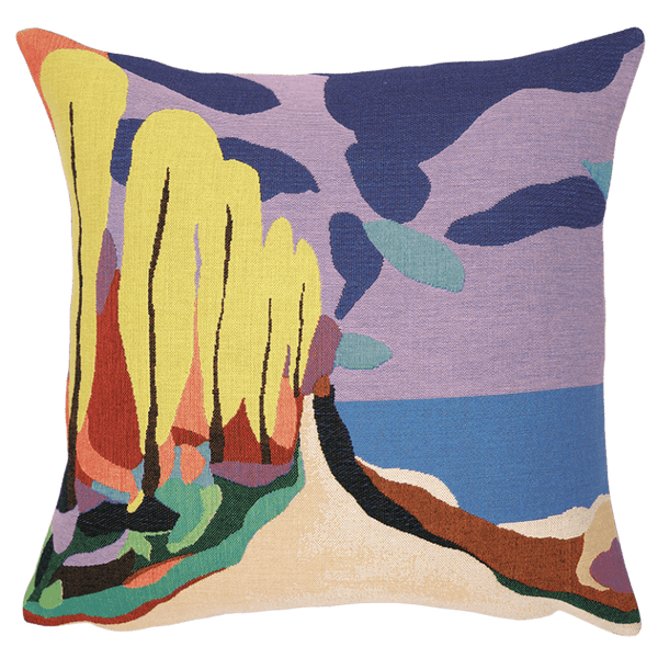 Florent Groc cushion - Vallon Dol with colorful landscape design, artwork by artist Florent Groc