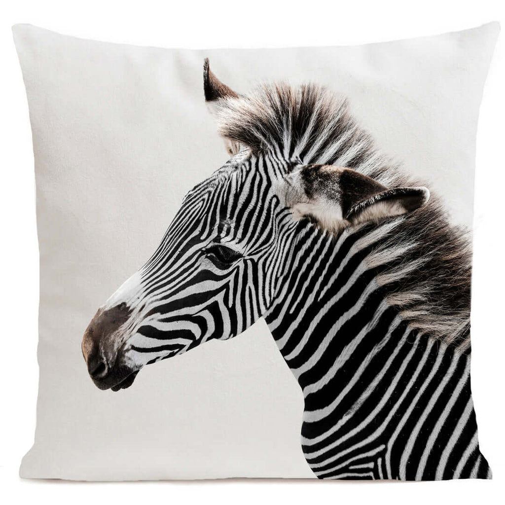 Zebra Cushion 40x40cm featuring a striking animal print of a zebra.