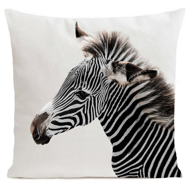 Zebra Cushion 40x40cm featuring a striking animal print of a zebra.