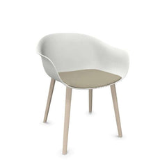 Next Chair Beech Legs featuring solid beech legs and grey leather seat cushion on white thermo-polymer seat.
