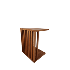 A rectangular side table made of solid walnut wood with a natural finish, featuring a slim profile and a flat, rectangular top.