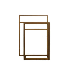 A walnut Belut Hanger 2-Tier with a simple straight-line silhouette, intended for drying towels or hanging clothing.