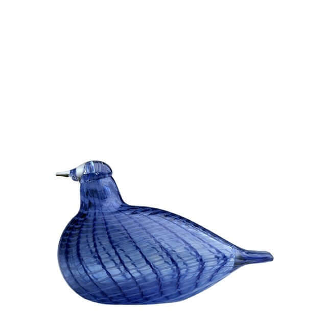 Birds By Toikka Baby Bluebird is a translucent blue glass figurine of a baby bluebird with crisscrossed lines resembling feathers, by Toikka