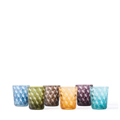 Blocks Tumblers Set of 6 with a geometric block-like pattern, by Pols Potten