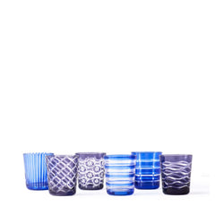 Cobalt Mix Tumblers Set of 6 with a unique geometric pattern, by Pols Potten