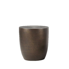 A drum-shaped aluminium Congo Side Table with a bronze finish.