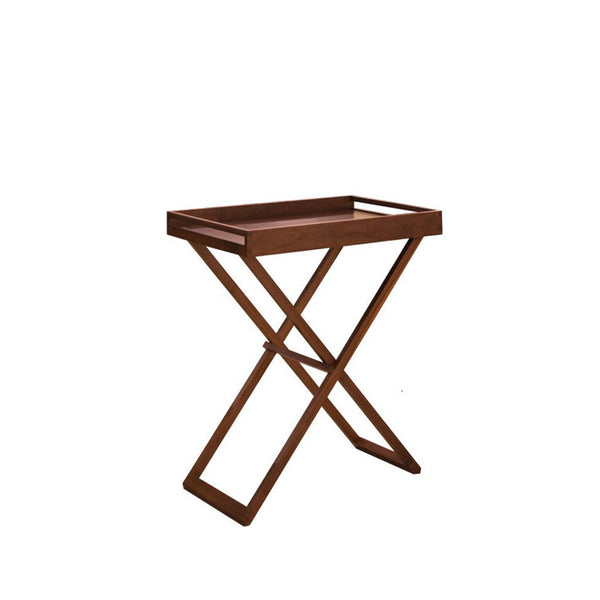 A rectangular brown wooden side table with folding legs, known as a Dulang Side Table.