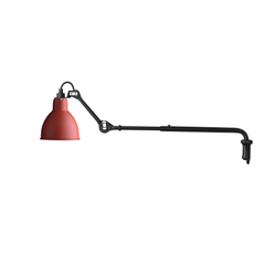 Lampe Gras 203 Wall Lamp Red with an adjustable arm and a black base, designed to be mounted on a wall.