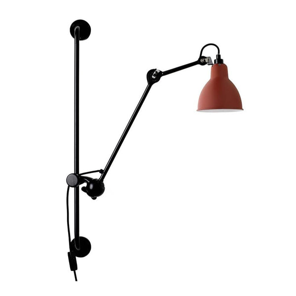 Lampe Gras 210 Wall Lamp Red with a red shade and an adjustable arm and rod