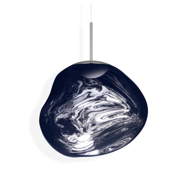 A modern pendant ceiling light with a smoke finish, featuring an integrated LED module, creating a melted glass effect when illuminated, by Tom Dixon
