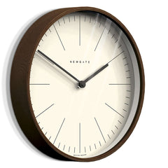 Newgate Mr Clarke Wall Clock Dark Wood with a linear marker dial, metal hands, and a glass lens.