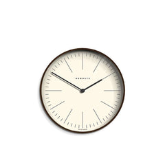 Newgate Mr Clarke Wall Clock Dark Wood with a linear marker dial, metal hands, and a glass lens.