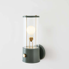 The Muse Wall Light Pleasure Garden Green, featuring solid brass detailing and an integrated dimmer switch.