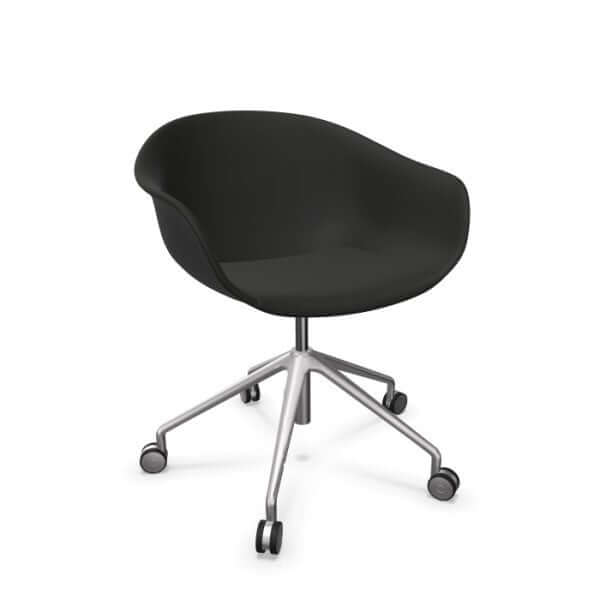 Next Swivel Chair Black featuring swivel base on casters and upholstered in black leather.