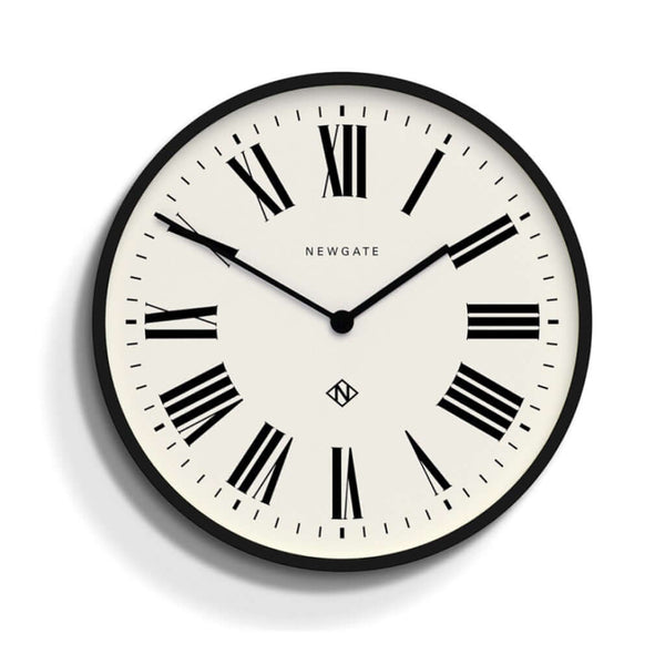 Number Three Italian Wall Clock Black with Roman numeral dial and metal hands, branded Newgate.