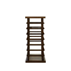 A solid walnut umbrella stand with a decorative ladder-like structure