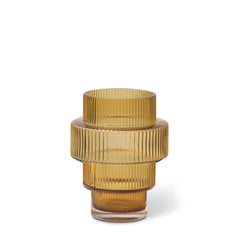 Steps Candle Holder Amber with vertical ridges, featuring an intricate and textured design, by Pols Potten