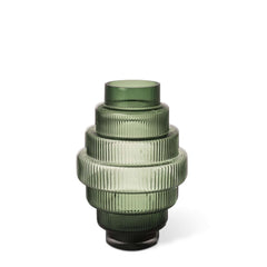 Steps Vase Small Green with vertical ridges, featuring an intricate and textured design, by Pols Potten