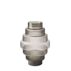 Steps Vase Small Grey with vertical ridges, featuring an intricate and textured design, by Pols Potten