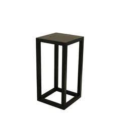Tipis Pedestal Small Ash made of solid ash wood with an open pore finish in charcoal color, designed to display vases, plants, or sculptures.